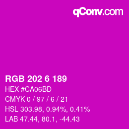 カラーコード: RGB 202 6 189 | qconv.com