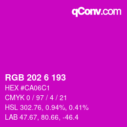 カラーコード: RGB 202 6 193 | qconv.com