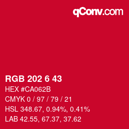 カラーコード: RGB 202 6 43 | qconv.com