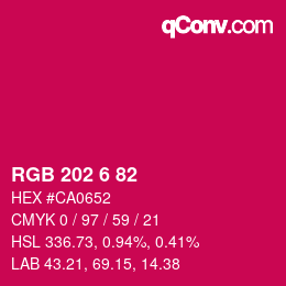 Color code: RGB 202 6 82 | qconv.com