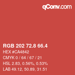 カラーコード: RGB 202 72.8 66.4 | qconv.com