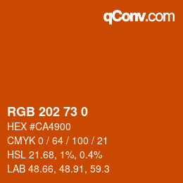 Color code: RGB 202 73 0 | qconv.com