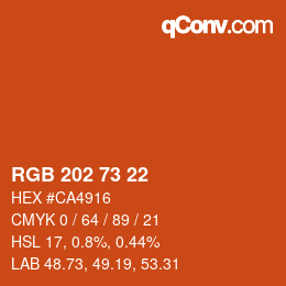 颜色代码: RGB 202 73 22 | qconv.com