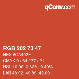 颜色代码: RGB 202 73 47 | qconv.com