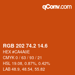 カラーコード: RGB 202 74.2 14.6 | qconv.com