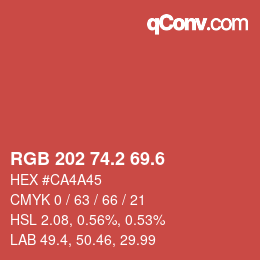 カラーコード: RGB 202 74.2 69.6 | qconv.com