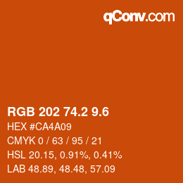 カラーコード: RGB 202 74.2 9.6 | qconv.com