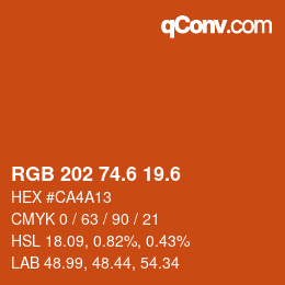 カラーコード: RGB 202 74.6 19.6 | qconv.com