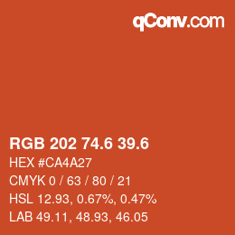 カラーコード: RGB 202 74.6 39.6 | qconv.com
