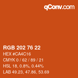 颜色代码: RGB 202 76 22 | qconv.com