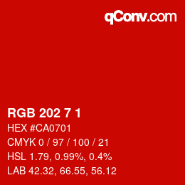 カラーコード: RGB 202 7 1 | qconv.com