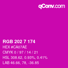 颜色代码: RGB 202 7 174 | qconv.com