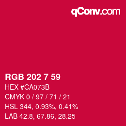 颜色代码: RGB 202 7 59 | qconv.com