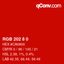 Color code: RGB 202 8 0 | qconv.com