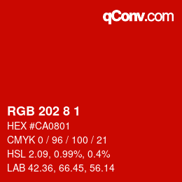 カラーコード: RGB 202 8 1 | qconv.com