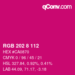 颜色代码: RGB 202 8 112 | qconv.com