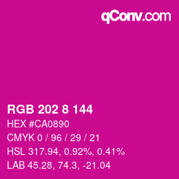 カラーコード: RGB 202 8 144 | qconv.com