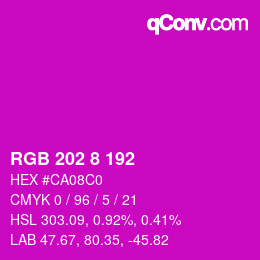 Color code: RGB 202 8 192 | qconv.com