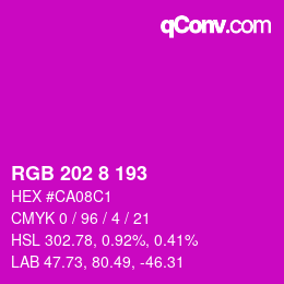 颜色代码: RGB 202 8 193 | qconv.com