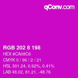 Color code: RGB 202 8 198 | qconv.com