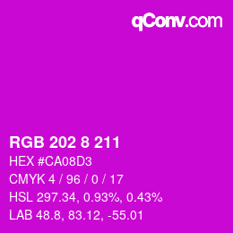 カラーコード: RGB 202 8 211 | qconv.com