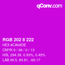 Color code: RGB 202 8 222 | qconv.com