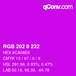 Color code: RGB 202 8 232 | qconv.com