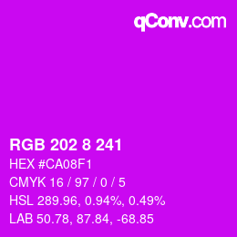 Color code: RGB 202 8 241 | qconv.com