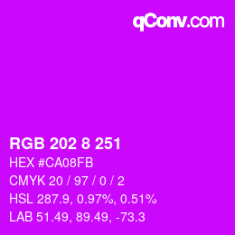 Color code: RGB 202 8 251 | qconv.com