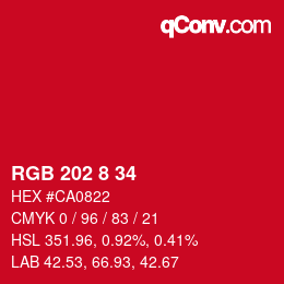 Color code: RGB 202 8 34 | qconv.com