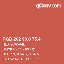 カラーコード: RGB 202 90.8 75.4 | qconv.com