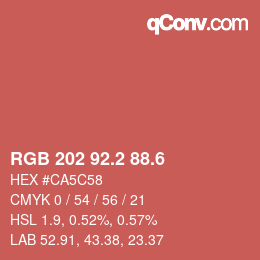 カラーコード: RGB 202 92.2 88.6 | qconv.com