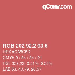 カラーコード: RGB 202 92.2 93.6 | qconv.com