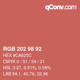 カラーコード: RGB 202 98 92 | qconv.com