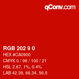 カラーコード: RGB 202 9 0 | qconv.com