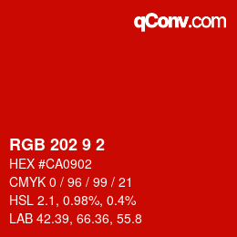 颜色代码: RGB 202 9 2 | qconv.com