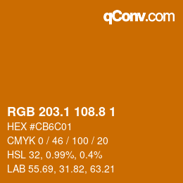 カラーコード: RGB 203.1 108.8 1 | qconv.com