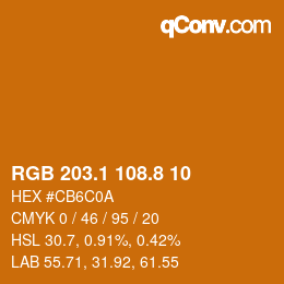 カラーコード: RGB 203.1 108.8 10 | qconv.com