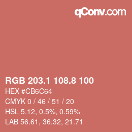 カラーコード: RGB 203.1 108.8 100 | qconv.com