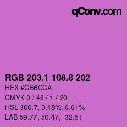 カラーコード: RGB 203.1 108.8 202 | qconv.com