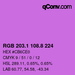 カラーコード: RGB 203.1 108.8 224 | qconv.com