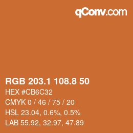 Color code: RGB 203.1 108.8 50 | qconv.com