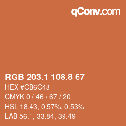 Color code: RGB 203.1 108.8 67 | qconv.com