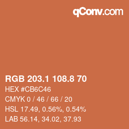 Color code: RGB 203.1 108.8 70 | qconv.com