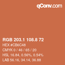 カラーコード: RGB 203.1 108.8 72 | qconv.com