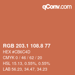 カラーコード: RGB 203.1 108.8 77 | qconv.com