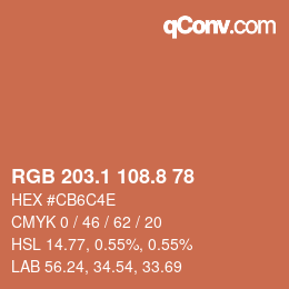 カラーコード: RGB 203.1 108.8 78 | qconv.com