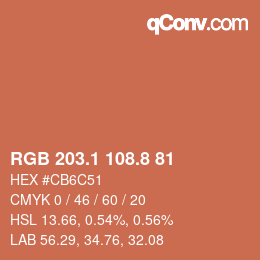Color code: RGB 203.1 108.8 81 | qconv.com