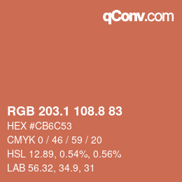 カラーコード: RGB 203.1 108.8 83 | qconv.com