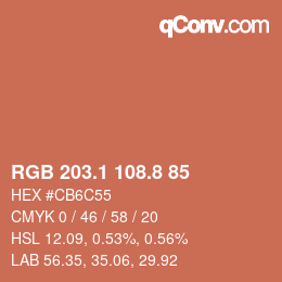 Color code: RGB 203.1 108.8 85 | qconv.com